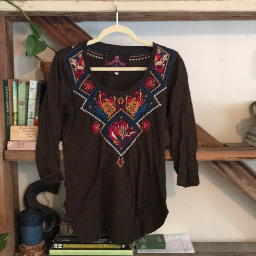 JOHNNY WAS cotton embroidered tunic/ shirt